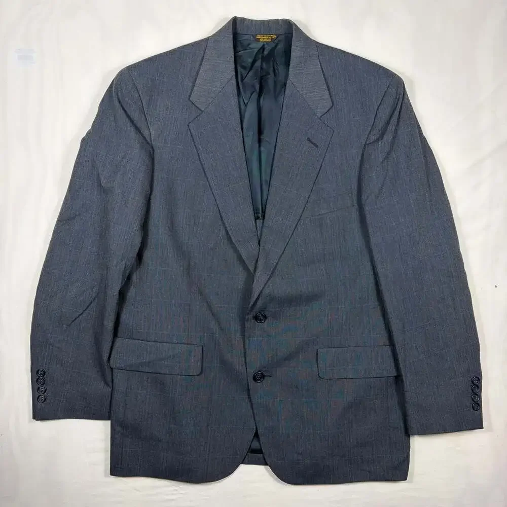 Vintage Palm Beach Men's Gray Plaid Two-Button Blazer Sport Coat